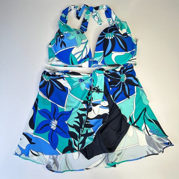 Coco Contours Cameo Halter Bikini Swim Top & Bottoms Multicolor Women's XL NWT - Picture 2 of 12